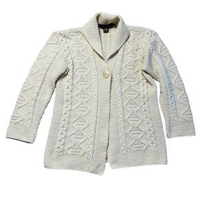 Inis Crafts Aran Knit Cardigan Sweater 100% Merino Wool One Button Closure